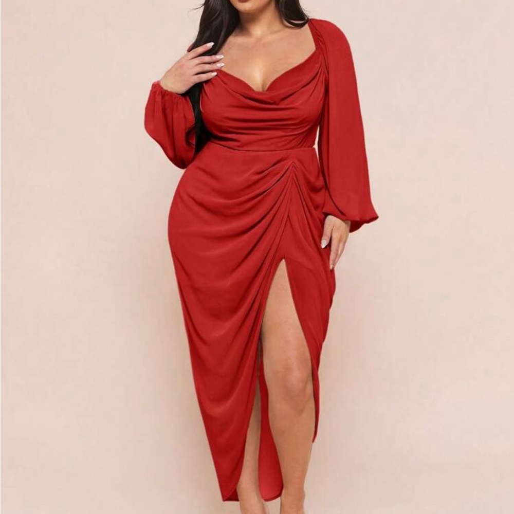 SHEIN Red Draped Maxi Dress